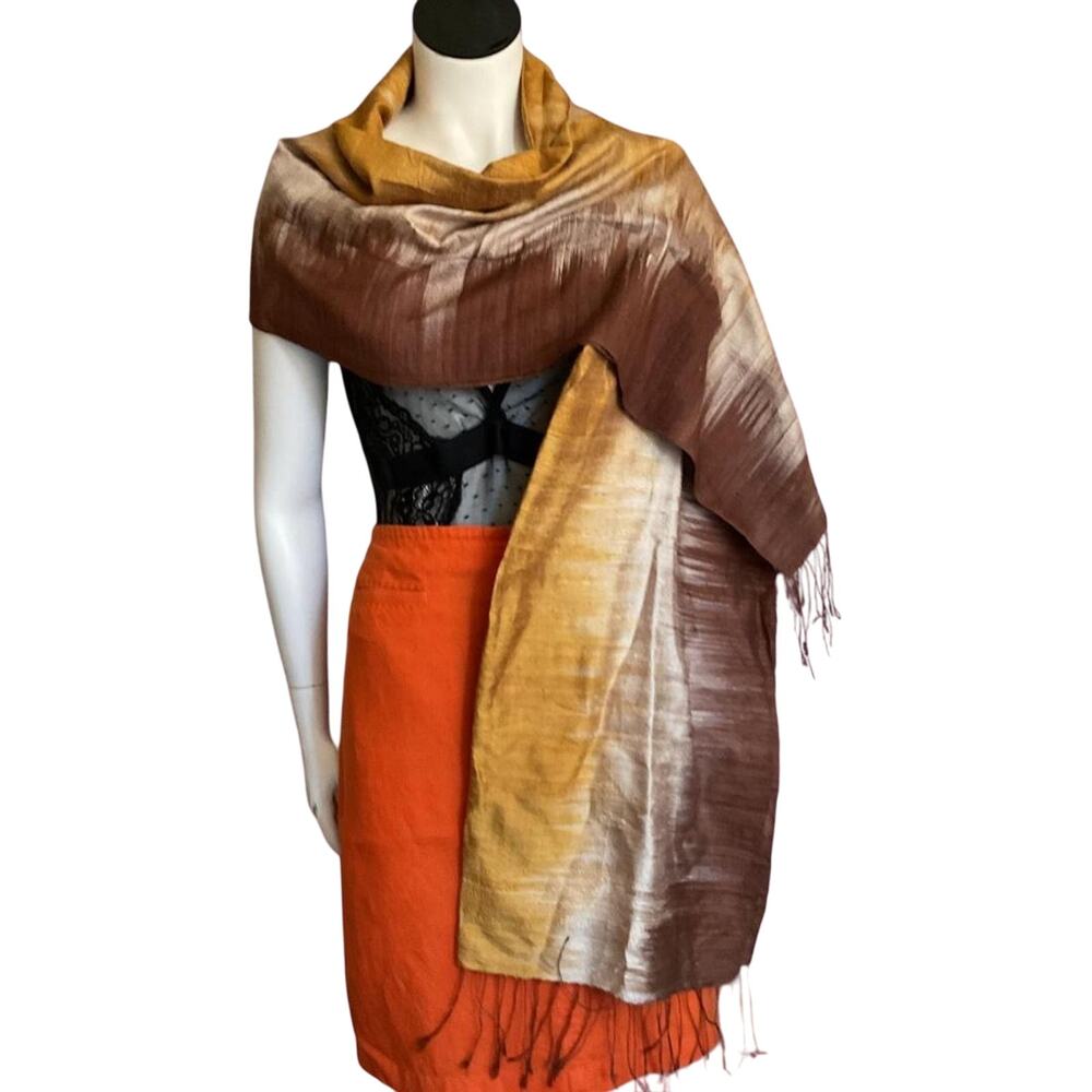 ombre Brown and Tan Blue Phoenix Aspen Silk Scarf